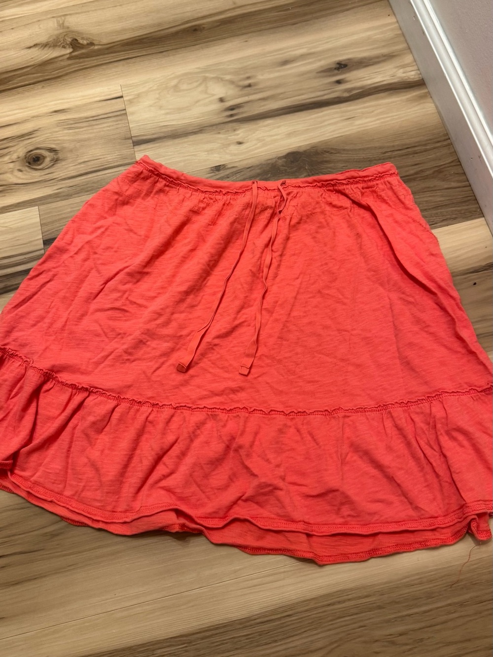 Women’s LOFT Coral Watermelon pink Tiered cotton Drawstring A-Line Skirt large